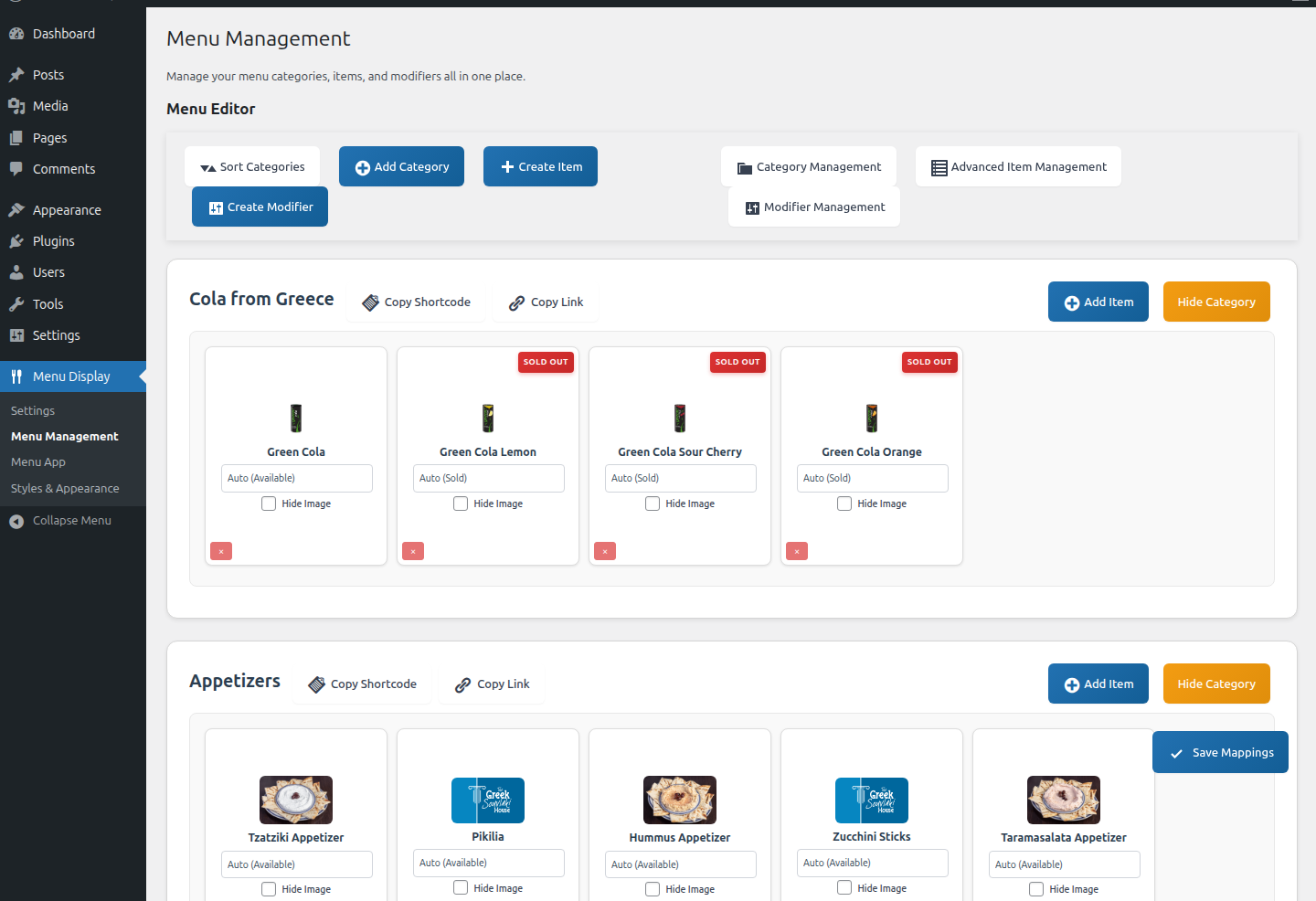 Menu Management Editor